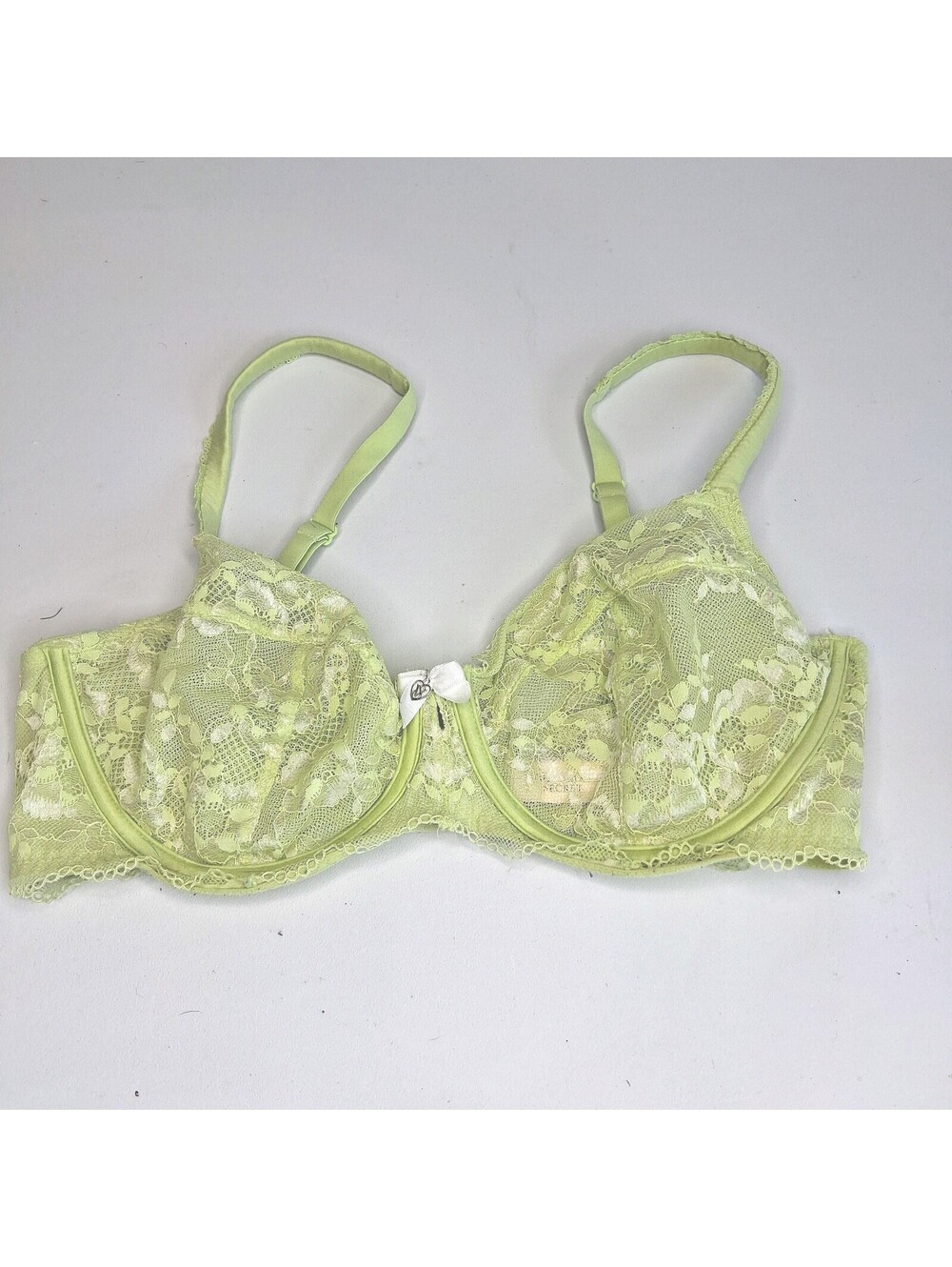 Vintage 2015 Victoria's Secret Lime Green Sheer Lace Unlined Demi Bra 34DD